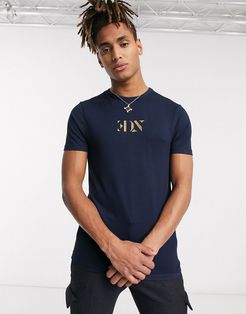 skinny t-shirt with embroidered logo in navy