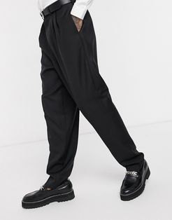 smart 100% wool high waist trouser in black