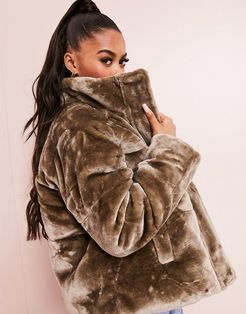 plush faux fur puffer jacket in mink-Grey