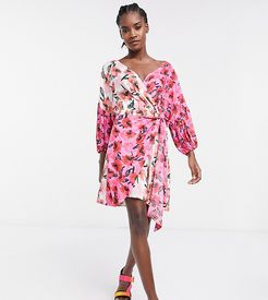 KENYA a mix print wrap mini dress-Pink