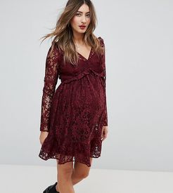 Lace Smock Mini Dress with Ruffles-Red