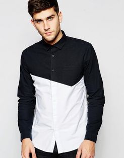 ASOS Shirt with Cut and Sew In Regular Fit-Black