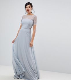 Lace Insert Paneled Maxi Dress-Grey