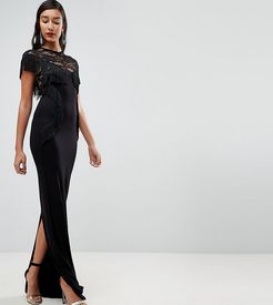 Lace Maxi Dress with Fringing-Black