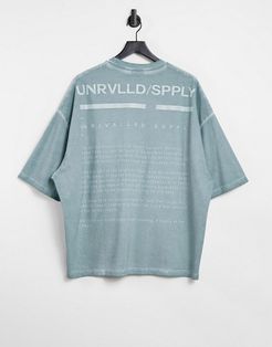ASOS Unrvlld Spply oversized T-shirt in light blue oil wash-Green