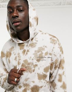 oversized hoodie with all-over wash & logo print-Beige