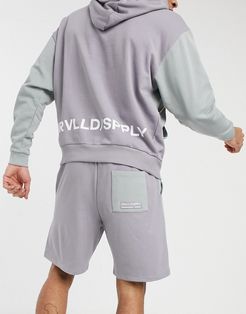 oversized hoodie with cut and sew details and back print in gray - part of a set-Grey