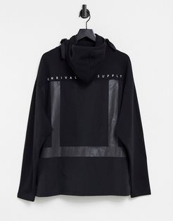 oversized hoodie with reflective paneling & tape in black
