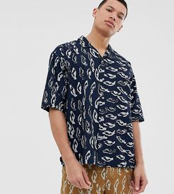 Tall two-piece boxy shirt in abstract print heavy crinkle cotton-Navy