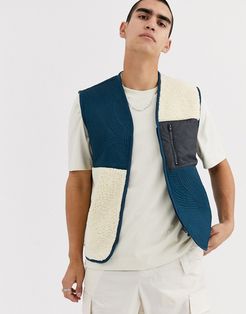 vest in borg & quilted pattern-Blues