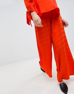 wide leg pants in self stripe-Red