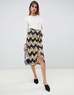 Zig Zag Printed Button Down Two-piece Skirt-Multi