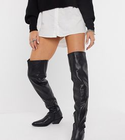 Exclusive Kyla over the knee Western boots in black leather