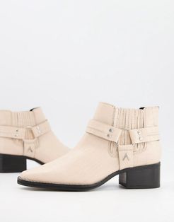 Mariana boots with harness detail in croc embossed bone leather-White