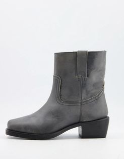 Maxine square toe pull on boots in gray leather-Grey