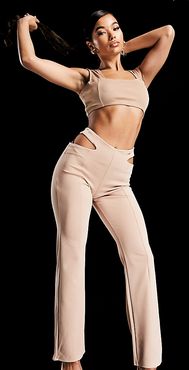 cut out kick flare pants in mocha-Brown