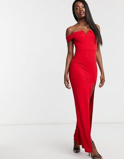 bandeau maxi dress with split in red