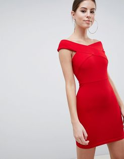 Bardot Cross Front Bodycon Dress-Red