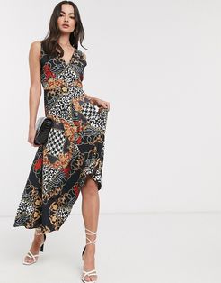 chain print midi dress-Multi