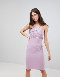 Double Strap Bodycon Dress With Lace Detail-Purple