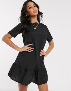 drop hem smock dress in black