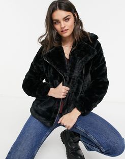 faux-fur aviator coat in black