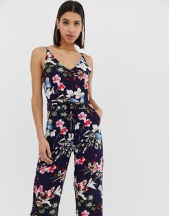 floral culotte jumpsuit-Navy