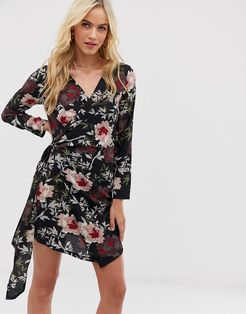 floral mini dress-Black