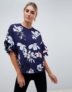 floral printed blouse-Navy