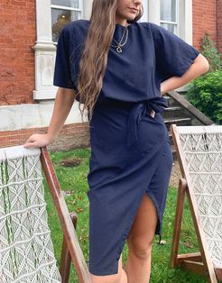 kimono sleeve midi dress in navy