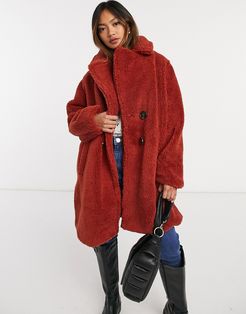 oversized teddy coat in rust-Orange