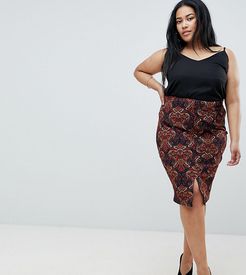 printed midi skirt with split-Multi