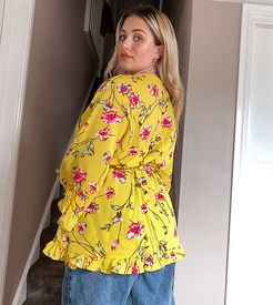 ruffle wrap blouse in floral-Multi