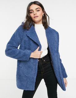 short teddy coat in blue