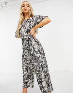 slash neck jumpsuit in snake-Multi