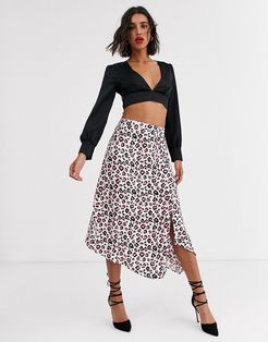 step hem midi skirt in neon leopard print-Multi