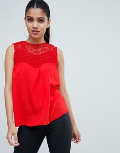 top with lace detail-Red