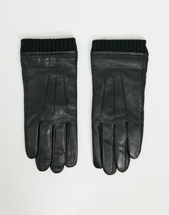Barneys Original leather cuffed touchscreen gloves in black