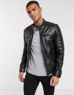 Barney's Originals quilted leather racer jacket-Black