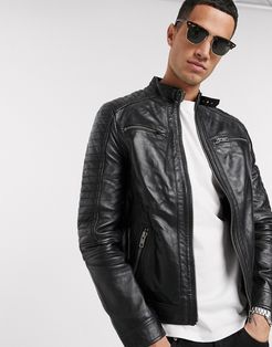 real leather 4 pocket biker jacket-Black