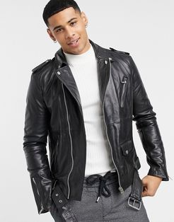 Barney's Originals real leather oversized biker jacket in black