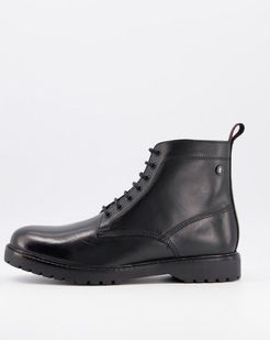 Forge lace up boots in waxy black leather