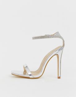 Bridal Lylie silver metallic rhinestone strap barely there sandals