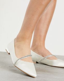 Bridal Raey flat shoes with embellishment in ivory satin-White