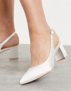 Bridal Rubina sling back heeled shoes in ivory satin-White