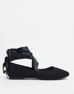 ribbon tie ballet flats in black