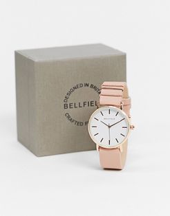 pink strap watch with white dial in rose gold