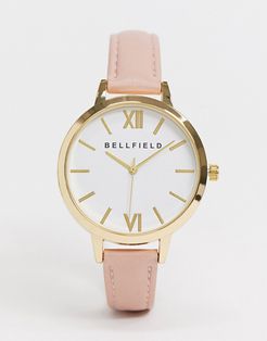 watch with pink strap and white dial-Brown