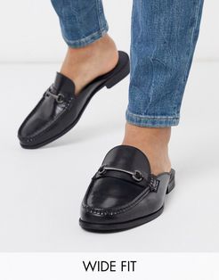 wide fit leather backless loafer in black