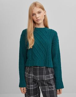 cable knit chenille sweater in green